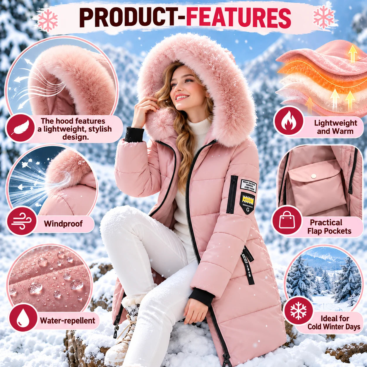 Women's hooded down coat product detail 1