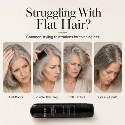 Flat roots, visible thinning, stiff texture and greasy-finish styling concerns