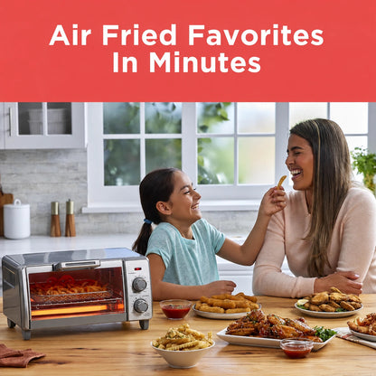 Countertop air-fryer toaster oven in an everyday family kitchen